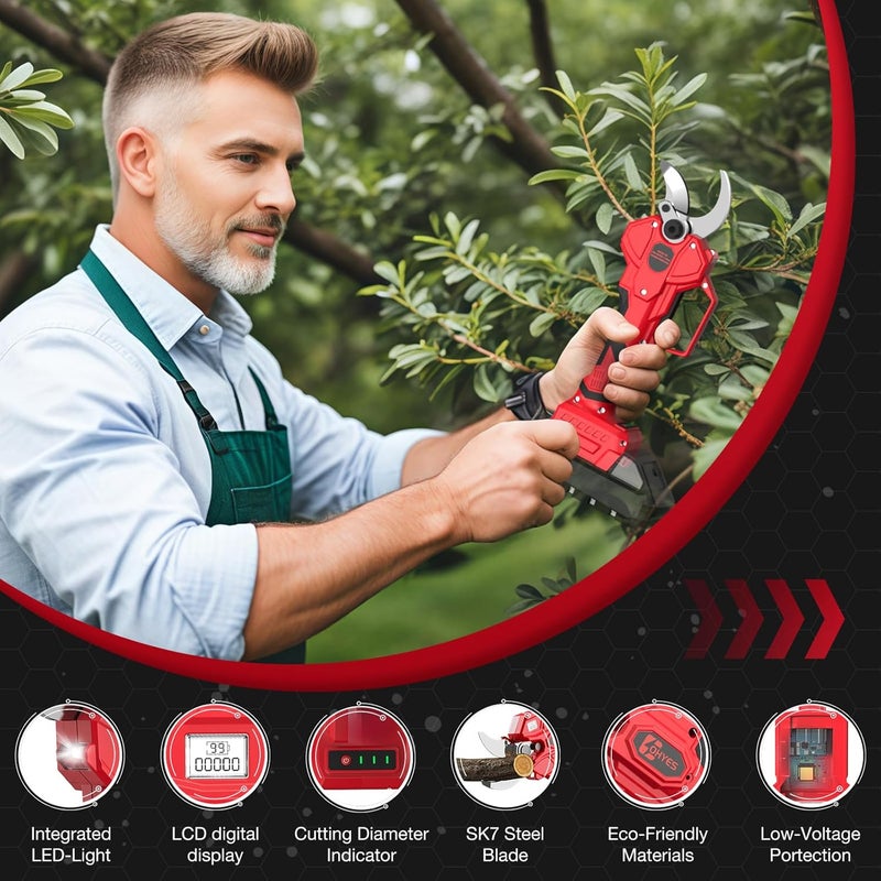 ohyes Pruning Shears Max 1.5IN Cutting Diameter Compatible with Milwaukee 18V Battery Packs with LCD Display SK7 Blade For Gardening & Tree Pruning(Battery not included) - Image 5